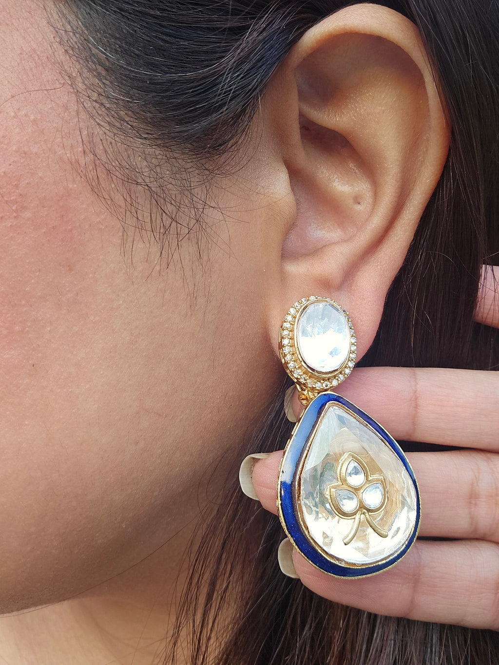 Eliza Inlay Earrings | Semi-Precious Kundan Jewellery | Indian Festive, Bridal & Wedding Accessories 