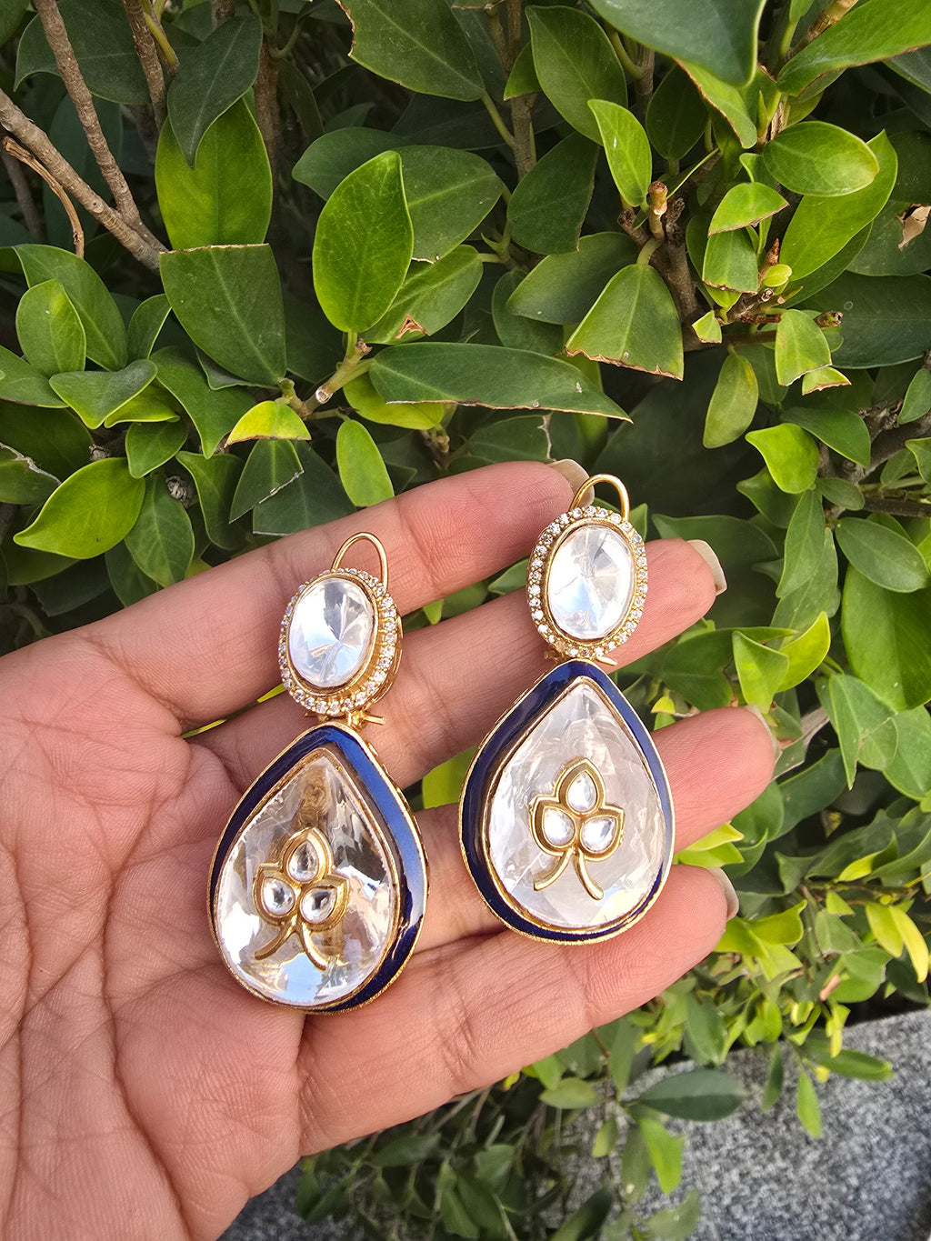 Eliza Inlay Earrings | Semi-Precious Kundan Jewellery | Indian Festive, Bridal & Wedding Accessories 