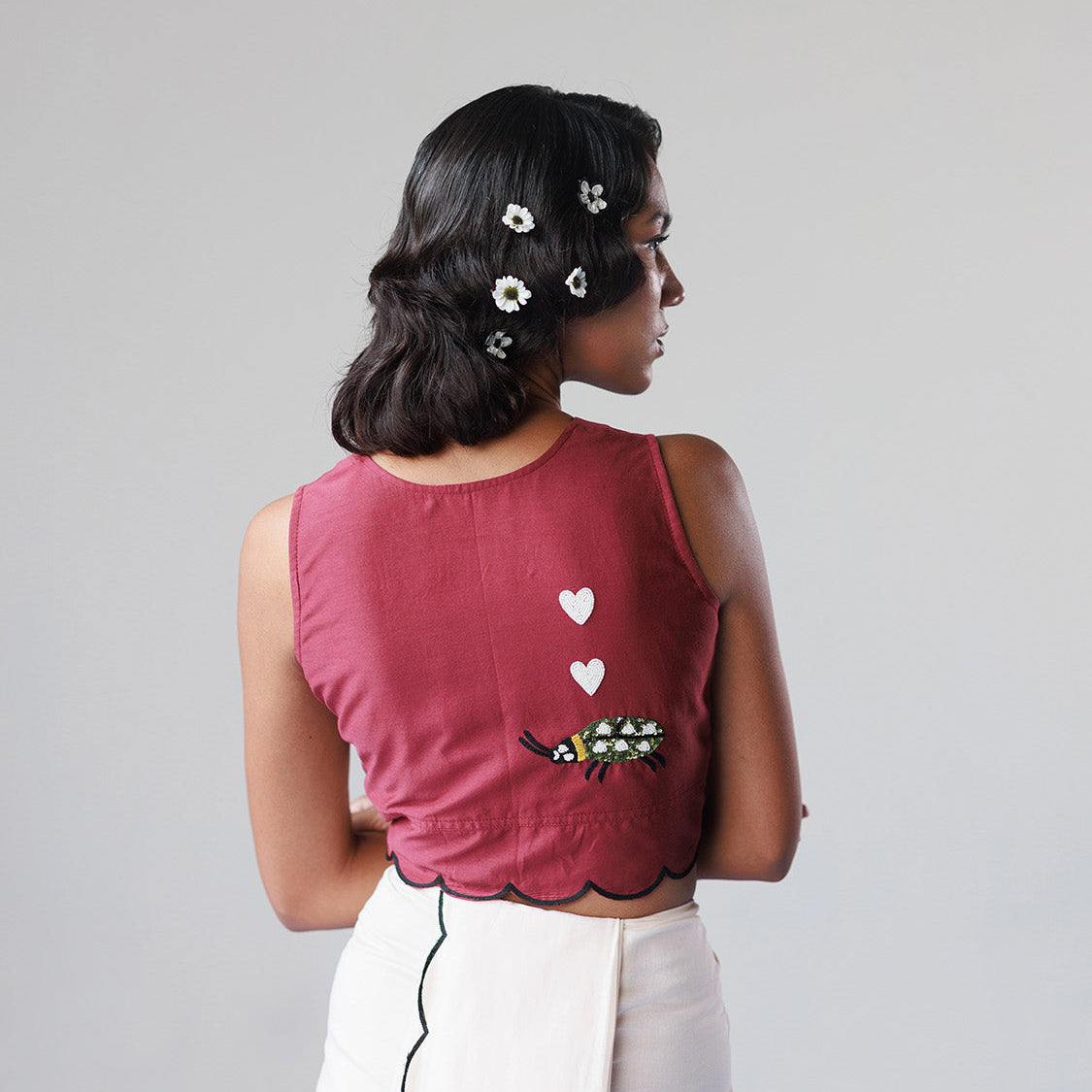 Bugged Out Blouse | Crimson Blouse, Hand-Embroidered Motifs Winglore Studio