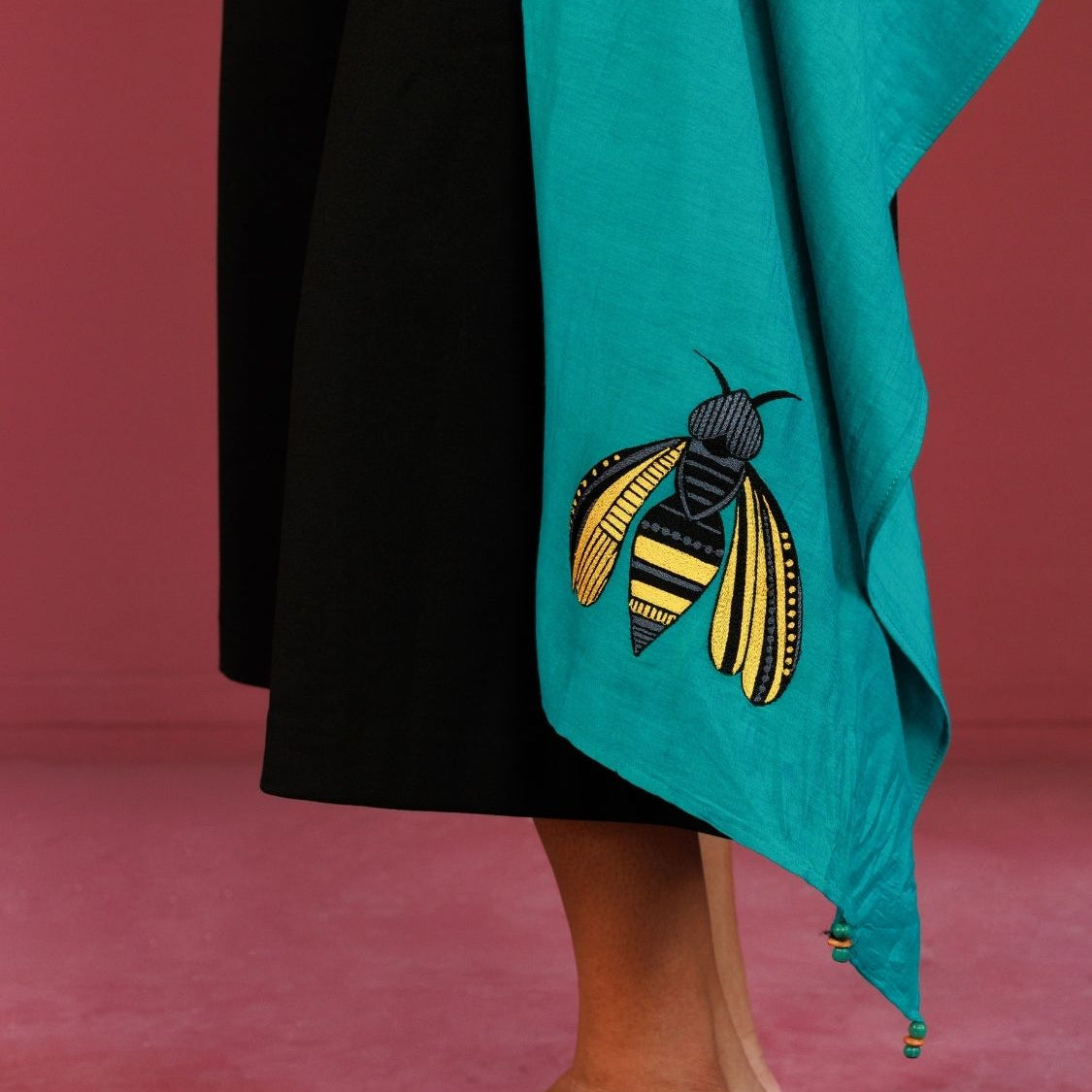 Buzzed on Teal Stole | Resham Zig-Zag Embroidery (10-15 Artisan Hours)
