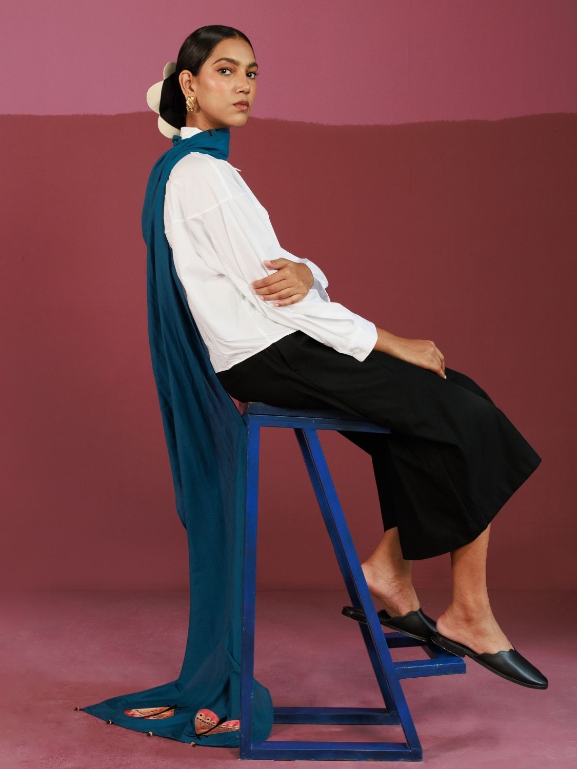 Midnight Moth Confessions Stole | Resham Zig-Zag Embroidery (10-15 Artisan Hours)