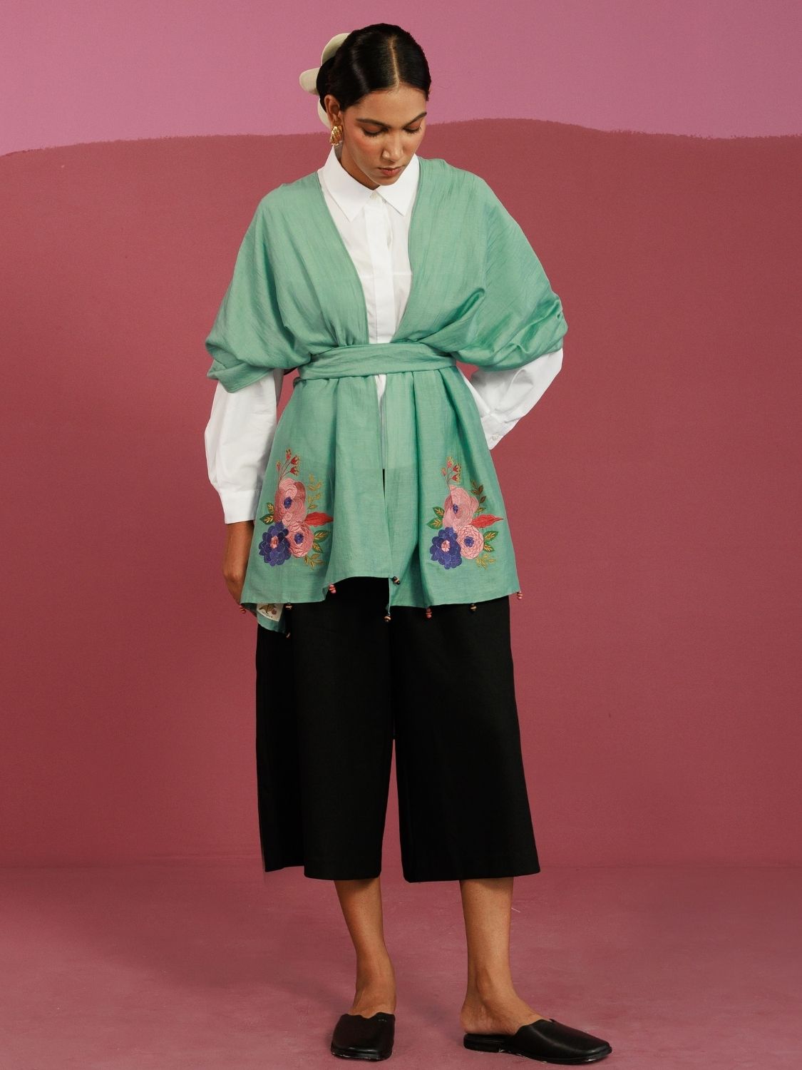 Sea Me Bloom Stole | Resham Hand-Embroidery (10-15 Artisan Hours) Winglore Studio