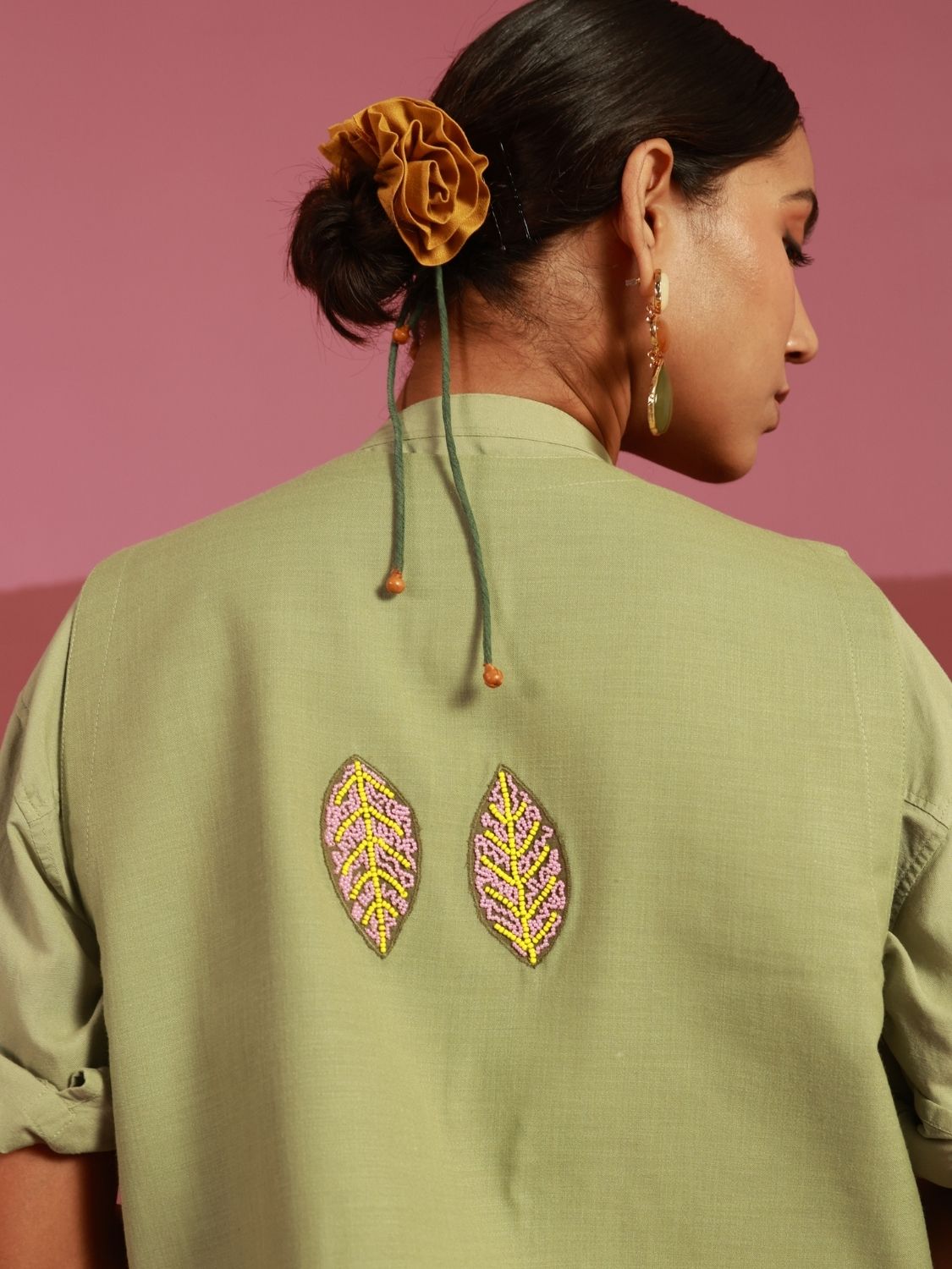 Leaf It on Gilet | Hand Embroidered Leaf Motifs (20+ Artisan Hours)