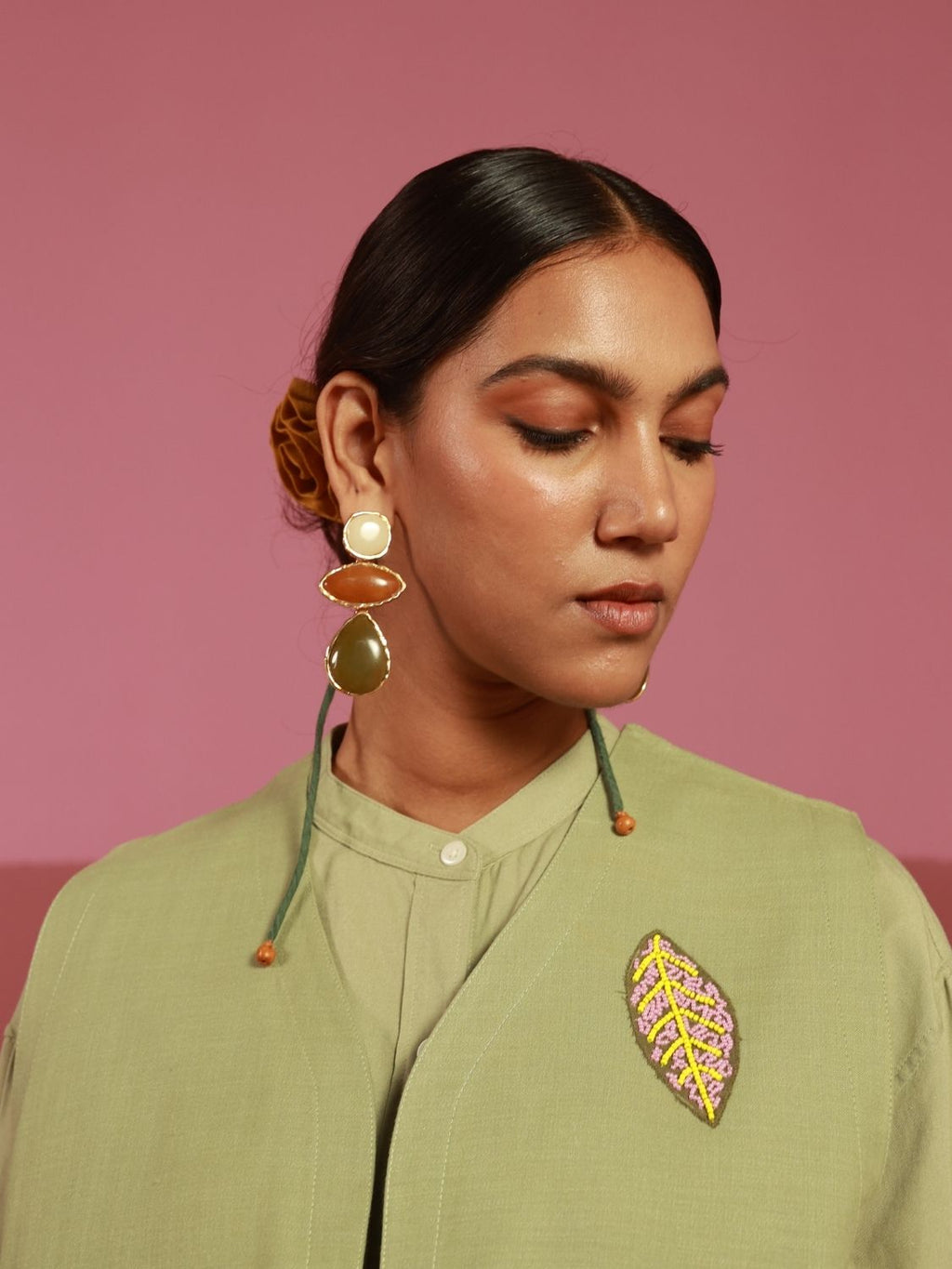 Leaf It on Gilet | Hand Embroidered Leaf Motifs (20+ Artisan Hours) Winglore Studio