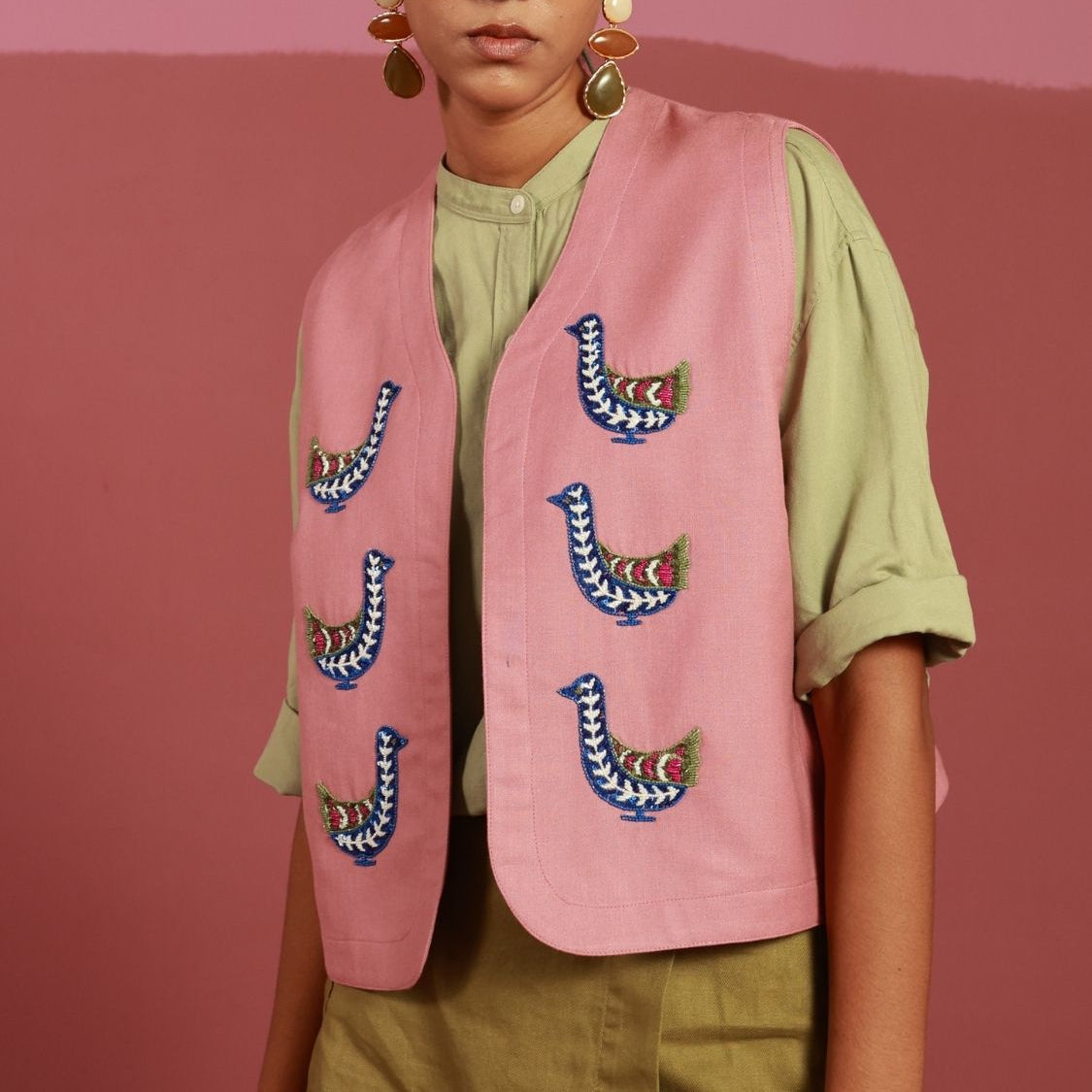Peace Out Gilet | Hand-Embroidered Bird Motifs (20+ Artisan Hours) Winglore Studio