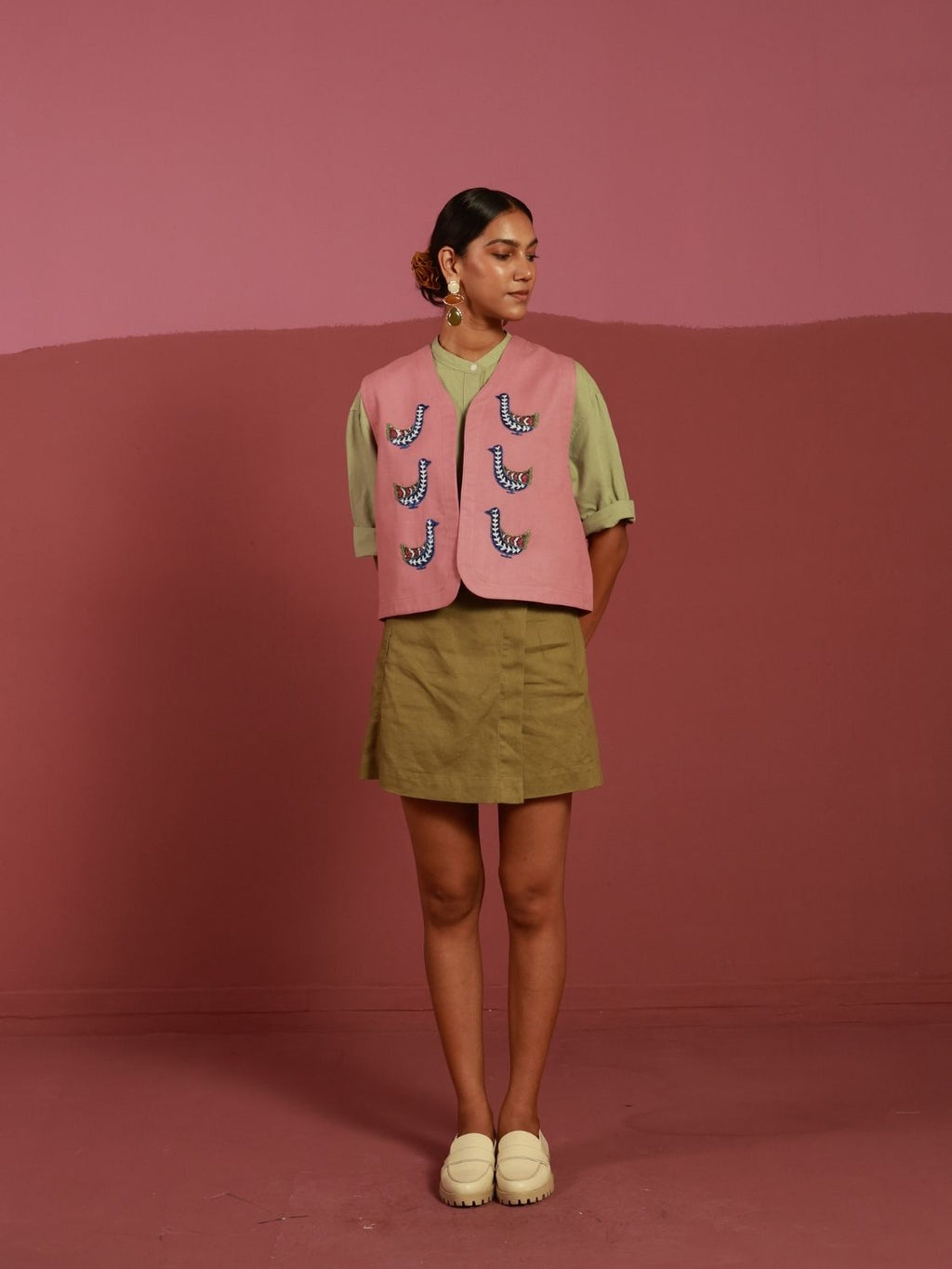 Peace Out Gilet | Hand-Embroidered Bird Motifs (20+ Artisan Hours) Winglore Studio