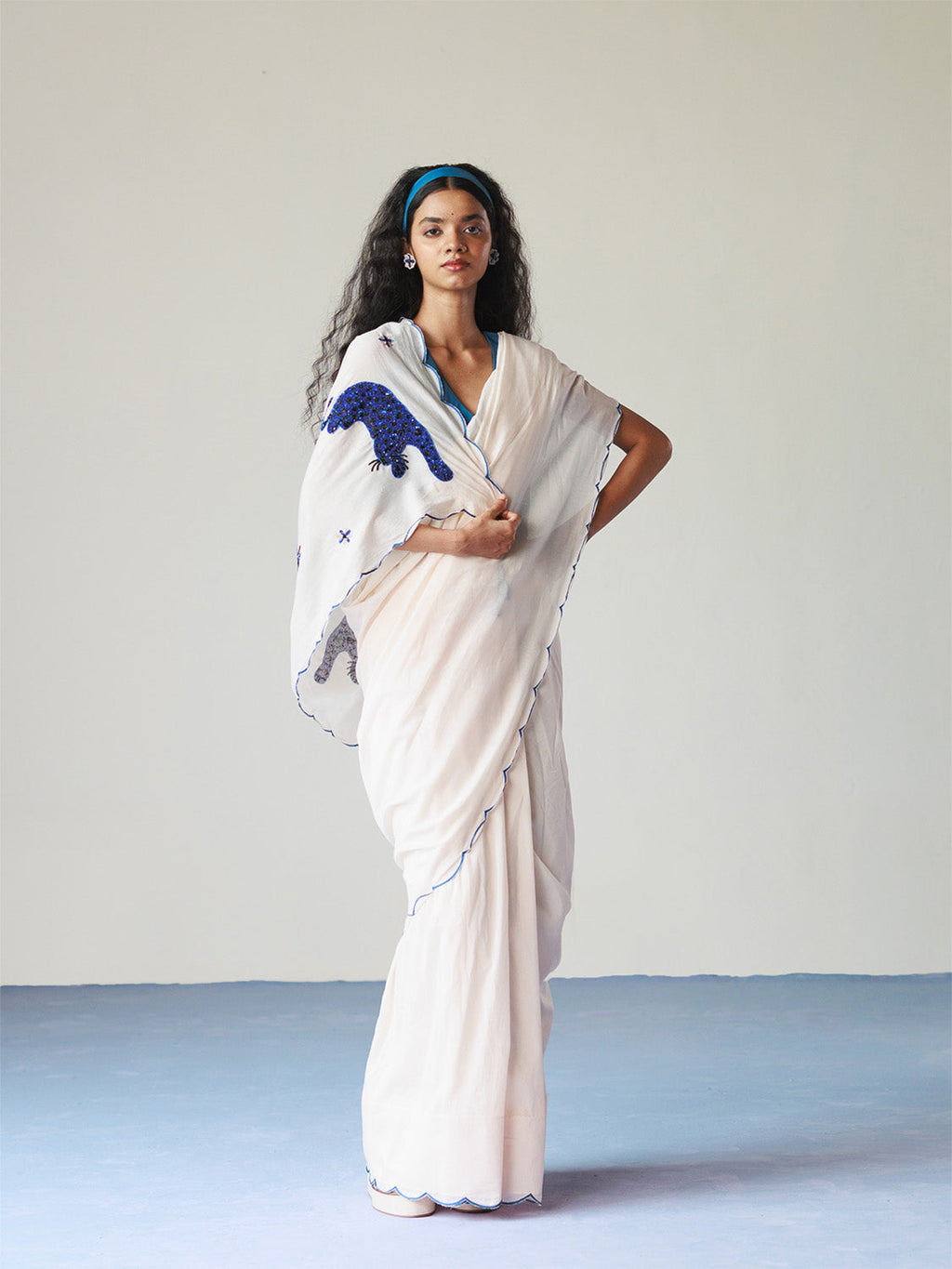 Spotted in Style Saree | Indigo Leopard and Heart Motifs (60+ Artisan Hours) Winglore Studio