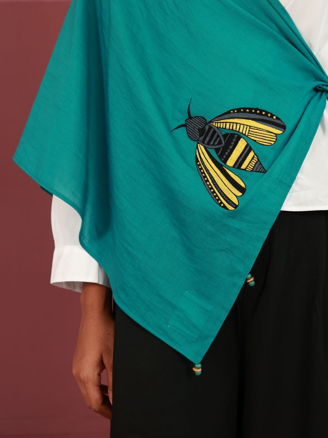 Buzzed on Teal Stole | Resham Zig-Zag Embroidery (10-15 Artisan Hours)