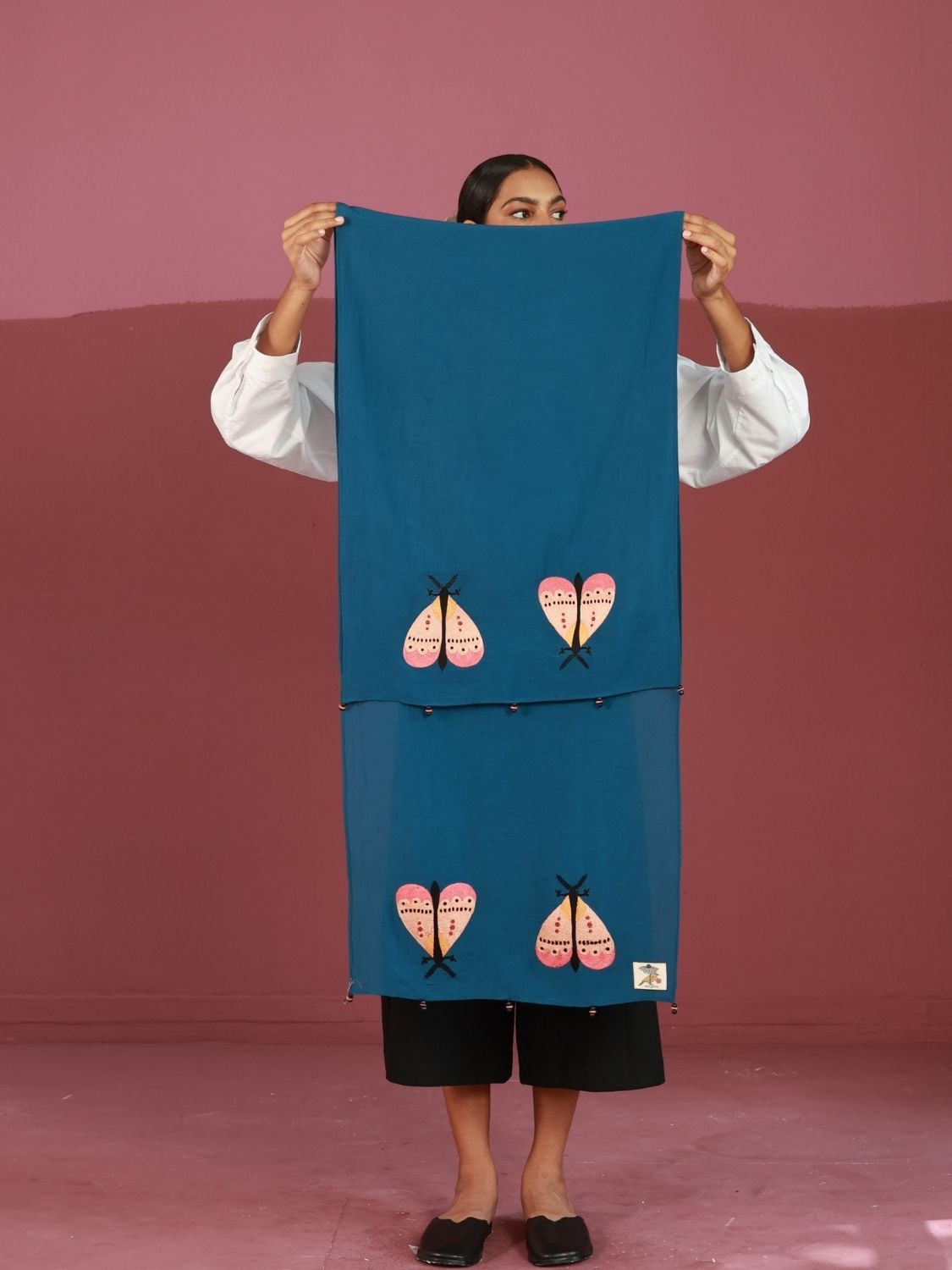 Midnight Moth Confessions Stole | Resham Zig-Zag Embroidery (10-15 Artisan Hours)