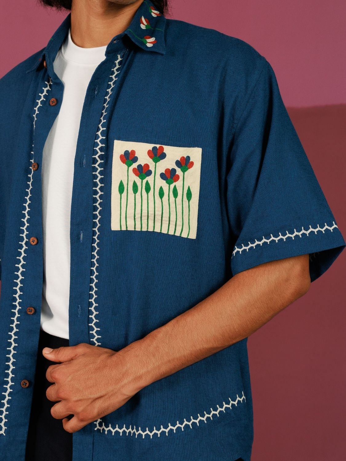 Flor-All You Need Oversized Shirt | Resham Hand Embroidery (40+ Artisan Hours)