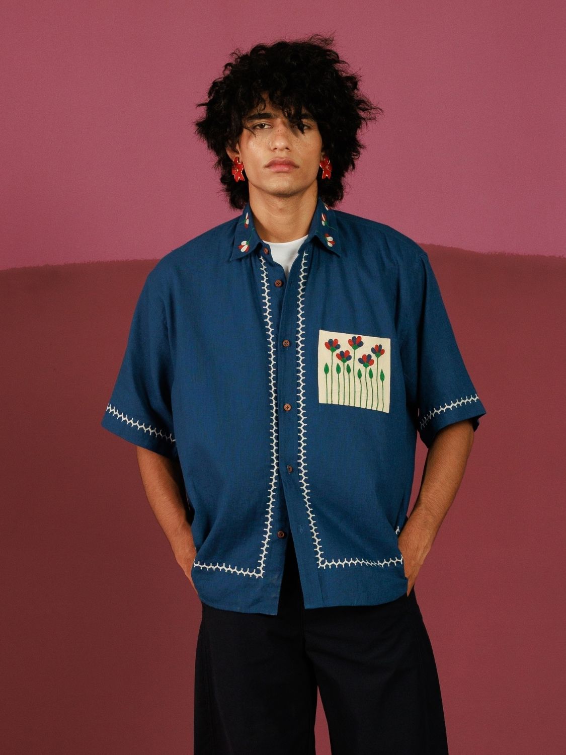 Flor-All You Need Oversized Shirt | Resham Hand Embroidery (40+ Artisan Hours)