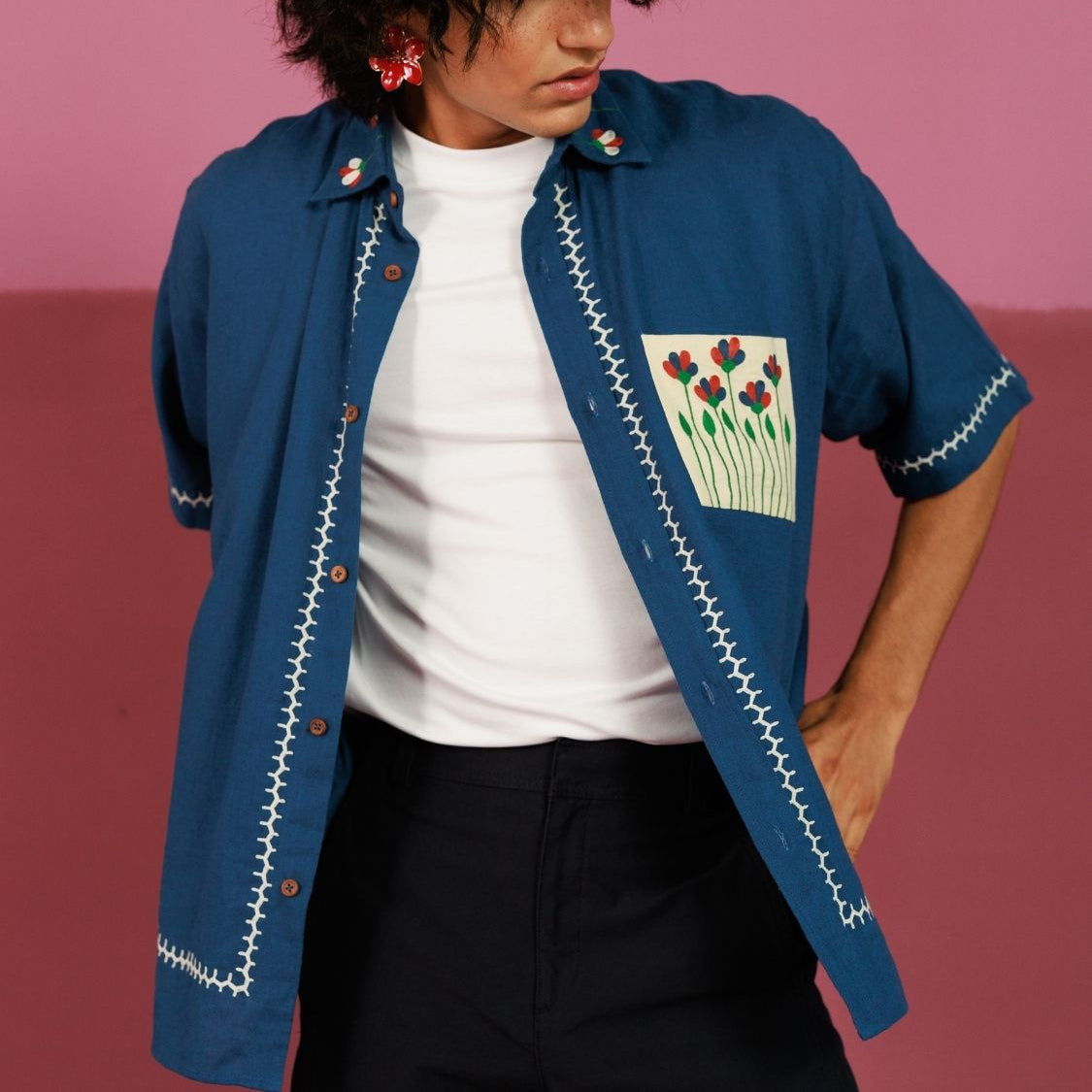 Flor-All You Need Oversized Shirt | Resham Hand Embroidery (40+ Artisan Hours)