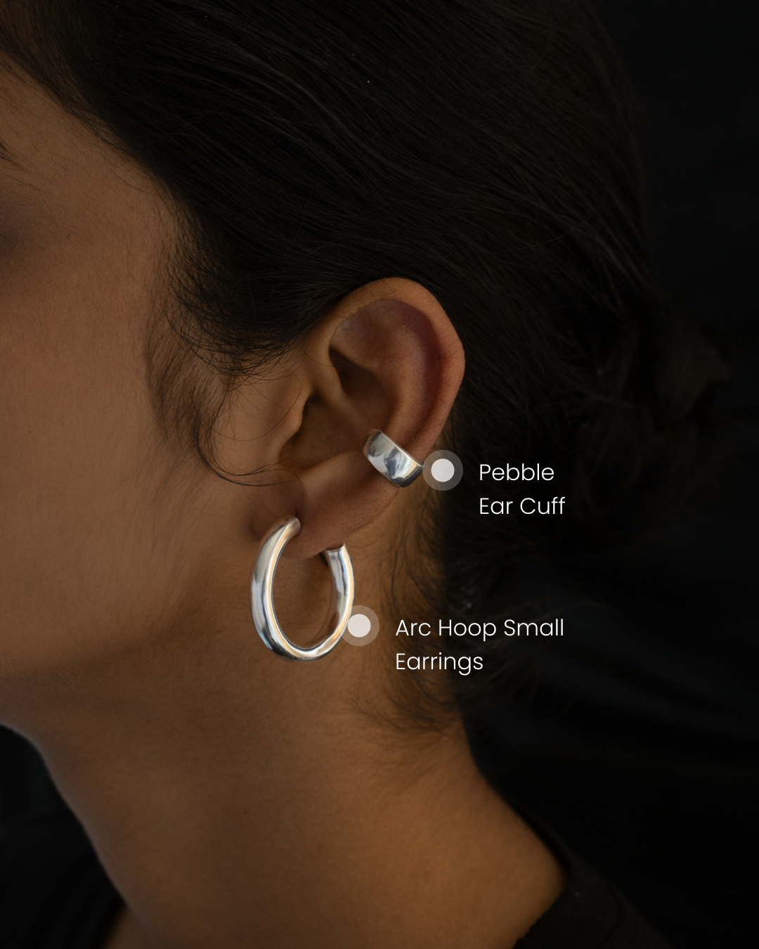  Arc Hoop Small + Pebble Ear Cuff Set | Designer Earring Set 